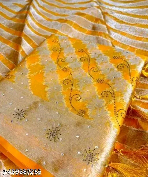 Abhisarika Fabulous Sarees” features beautifully woven Organza sarees with Zari work and Jacquard blouses, designed for festive and elegant wear.