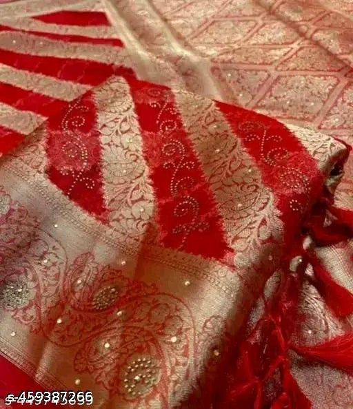 Abhisarika Fabulous Sarees” features beautifully woven Organza sarees with Zari work and Jacquard blouses, designed for festive and elegant wear.